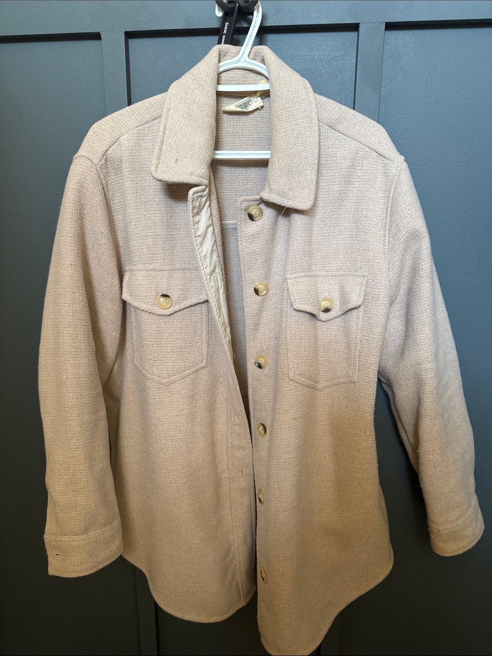 Relaxed Beige Utility Jacket with Button Front